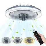 UISEBRT LED Lüfterlicht mit Fernbedienung, 60W Deckenventilator mit Beleuchtung, Dimmbar, 3 Lichtfarben, 4 Windstufen, Leise Ventilatorlampe für Schlafzimmer und Kinderzimmer, Grau Ø31cm