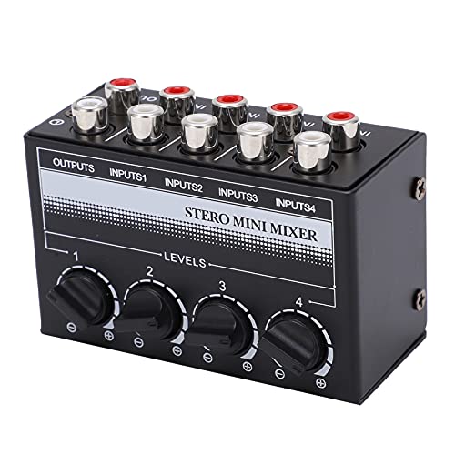 Stereo-Mini-Mixer Stereo-Mixing-Ausgang Ganzmetallgehäuse 4 Stereo-Cinch-Eingänge Audiosignal-Effektgeräte