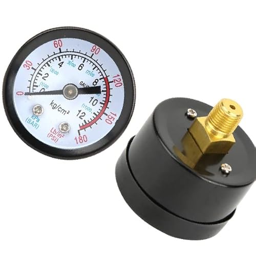 Druckluft Manometer Luftkompressor Manometer, 180 PSI/12Bar Air Compressor Pressure Gauge Druckluftmanometer Druckluftmanometer Waagerecht Manometer für Schraubenkompressoren Kolbenkompressoren