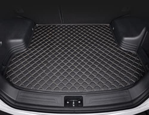 Auto Kofferraummatten für Maserati Ghibli 2014-2015 2016 2017 2018 2019 2020, Leder rutschfest Kofferraumwanne Wasserdicht Kofferraum Schutzmatte Kratzfest Zubehör,Black+beige