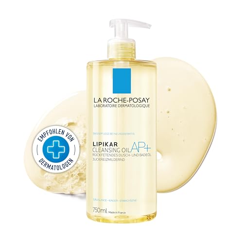 La Roche-Posay Lipikar Dusch- & Badeöl AP+, Rückfettendes Dusch- und Badeöl bei sehr trockener und zu Neurodermitis neigender Haut, Juckreizmildernd, Hautberuhigend und Feuchtigkeitsspendend, 750 ml
