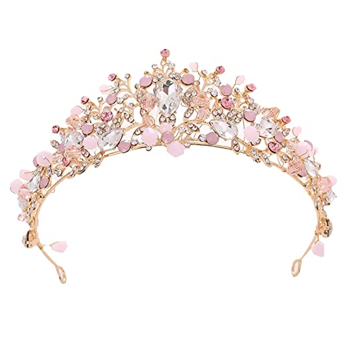 Diadème Princesse, Bandeau de Couronne Strass, Diadème de Couronne Rose, pour les Concours de Beauté, les Mariages, les Fêtes (Rose)