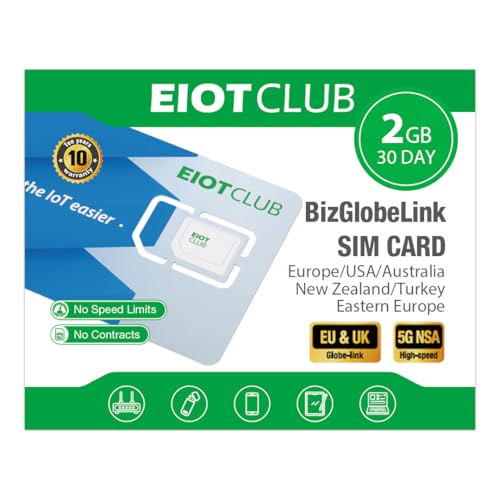 EIOTCLUB Globale SIM-Karte, 2GB Daten | 30 Tage, 5G/4G Prepaid Reise-SIM für EU (33 Länder) + USA/Australien/Neuseeland/Turkei, Ohne Vertrag, Aufladbar, für Handys, Router, Hotspot, NUR Daten