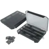 2 Stück Köderbox Angeln, Tackle Box Angelkoffer aus Kunststoff Angelbox Tackle Box Angeln Angeltasche für Angelköder, Angelblei, Angel Koffer mit 10 Verstellbaren Trennwänden, Ködertasche Schwarz