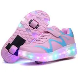 Lovelysi Unisex Jungen Mädchen LED Licht Skateboardschuhe mit Rollen Drucktaste Einstellbare,USB Wiederaufladbar,Inline Skates,Outdoor Sport Gymnastik Running Sneaker