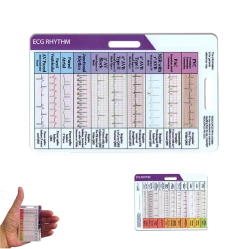 1 x EKG/EKG-Rhythmus-Taschenkarte, doppelseitig, EKG-Rhythmus-Interpretationsabzeichen, EKG-Rate-Pocket-Karten, Krankenschwester-EKG-Karten, Leitfaden für schnelle Herzanalyse und Messwerkzeug für
