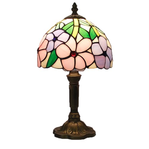 Tischlampe E27 Retro Art Deco Schlafzimmer Nachttischlampe Buntglas Metall Lampenschirm florid Wohnzimmer Restaurant Antike Dekoration Tischleuchte Buntglas Lampe Kinderzimmer Schlafzimmer (B)