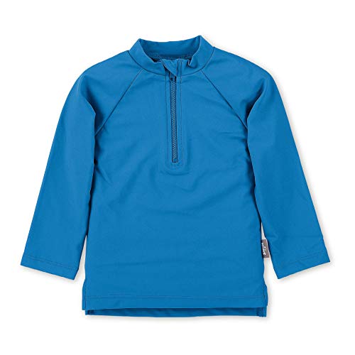 Sterntaler Badeshirt langarm uni - UV-Schutz 50+ Schwimmshirt mit Stehkragen - Unisex UV Shirt mit Frontreißverschluss und Kinnschutz - Baby Badebekleidung, leuchtblau, Größe 80