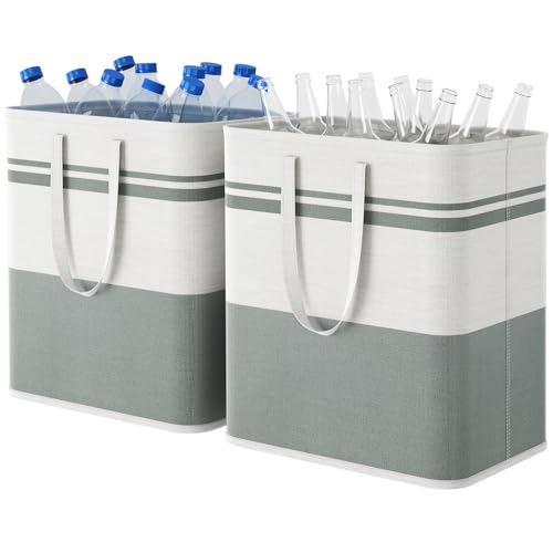 Lifewit 2 Stück Pfandflaschen Sammelbehälter mit Deckel 60L, Groß Pfandflaschen Aufbewahrung, Behälter Leergut & Altglas Aufbewahrung, Flaschensammler Küche Abstellraum Flaschentasche, Grau und Weiss