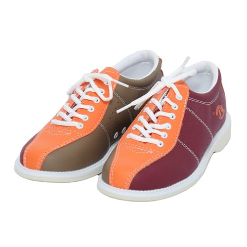 JiuQing Bowlingschuhe Herren Damen Wildleder Gleitsohle Anfänger Bowling Trainingsschuhe Leichte Schnürschuhe,Rot,41 EU