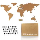 Tripvea - Weltkarte Kork zum Pinnen | Pinnwand Weltkarte – Kork Weltkarte mit 50 Pins für Fotos, Reisen & Erinnerungen, Geschenk für Reiseliebhaber (100x46)
