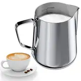 Gvolatee 350ml Milchkännchen zum Milchaufschäumen 304 Edelstahl, Milchkanne mit Messung Mark 12oz für Barista, Milch Pitcher für Cappuccino, Latte Art,Espresso, Perfekt für Kaffeeliebhabe, Silber