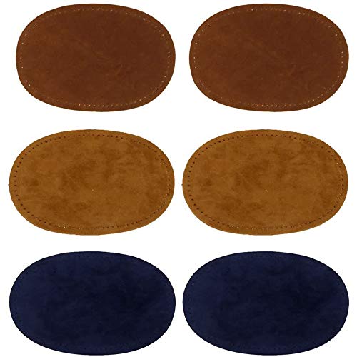 POFET 3 Paare Nähen auf Wildleder Oval Elbow Knie Patches für Sweater Repair Crafts Brown Tan Blue