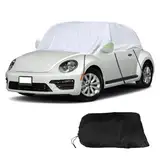 wasserdichte Autoabdeckung für VW Beetle 1960-2023, 300D Autoabdeckung Wasserdicht, Allwetter-Vollständige, für Drinnen und Draußen mit Reißverschlusstür Riemen (Grau, Halbabdeckung)