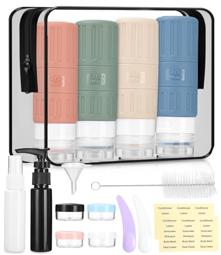 Silikon Reiseflaschen Set 100ml, Reiseset mit Aufbewahrungstasche,16 Stück Reiseflaschen zum Befüllen Set,Bisphenol A frei,Portable Travel Bottles Set,Reiseflaschen für Lotion, Spülung, Duschgel