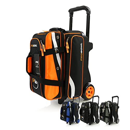 EMAX | Bowling Ball Tasche - Pro Bowl Deluxe Double Roller | Roller für 2 Bowlingbälle | Zwei-Ball-Roller Bowlingtasche für Bälle, Schuhe und Zubehör | Orange