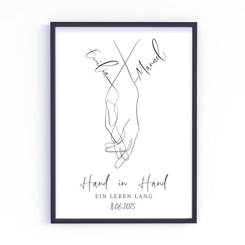 Geschenk zur Hochzeit | Hochzeitsgeschenk Hochzeitstag Jahrestag Valentinstag Jubiläum Brautpaar | personalisiert | Hand in Hand Poster