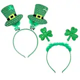 Bipl 2 Stück St. Patrick's Day Stirnband, Irische Kleeblatt-Stirnband, Grünes Lucky Irish Glitzer Haarband, Cosplay Dekoration Requisiten Hut Toppers Accessories, für Irische Party Karneval Deko