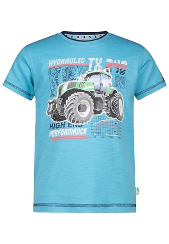 SALT AND PEPPER BY KIDS PARK Jungen Traktor Print und Leuchtprint T-Shirt, Scuba Blue, 128 cm-134 cm