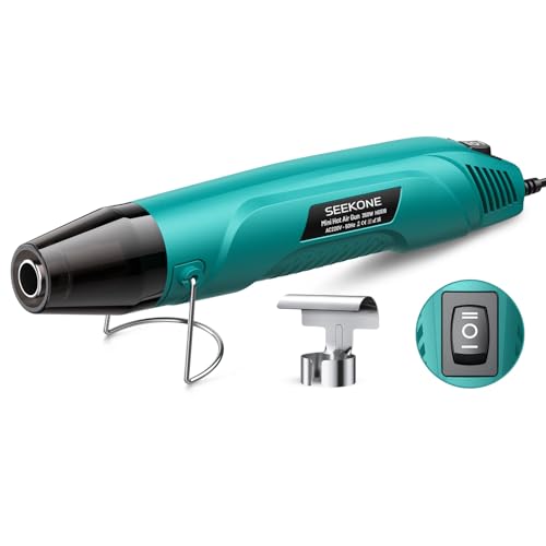 SEEKONE 350W Mini Heißluftpistole, 260 ℃/450 ℃ Dual Temp Handheld Heißluftföhn mit Überlastschutz, Reflektordüse und Doppelt Isoliertem 1,5 m langem Kabel für Schrumpfschläuche, Basteln, Prägen