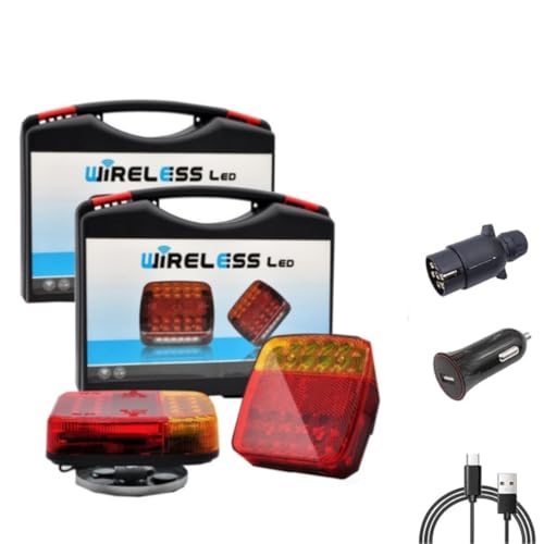 Wireless Trailer Lights,Waterproof Magnetic Wireless Led Trailer Rear Lights Kit,100ft Super Bright wireless rechargeable tail lights,with Powerful Suction Base,for Truck, Rv (2)