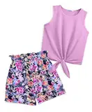 Arshiner Mädchen Tanktops mit Shorts Set Kinder Sommer Bekleidungssets Lässige Mode Ärmelloses T-Shirts Kleidung Sets für Mädchen 9-10 Jahre