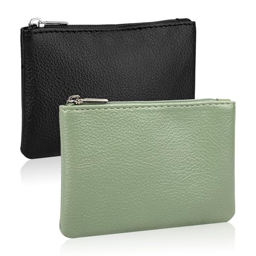 2 Stück Portemonnaie Damen Klein, Leder Kleines Portemonnaie Damen, Portable Mini Geldbörse, Mini Geldbeutel mit Reißverschluss, kleine Geldbörse für Frauen Kinder, Coin Purse Wallet (Schwarz Grün)