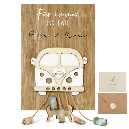 BOFUNX Geldgeschenke Hochzeit Holz Hochzeitsbus Hochzeitsgeschenke für Brautpaar 3D Hochzeitsbus Geldgeschenke Hochzeit Geldgeschenk Verpackung