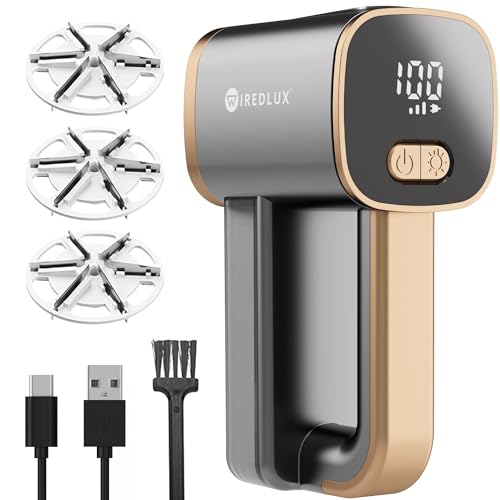 Fusselrasierer Elektrisch WiredLux - Wiederaufladbarer Fusselentferner für Kleidung & Möbel - LED-Licht, Einstellbare 3-Fach Geschwindigkeit, 6-blättrige Klinge, USB-Aufladung (Graphitgrau/Kupfer)