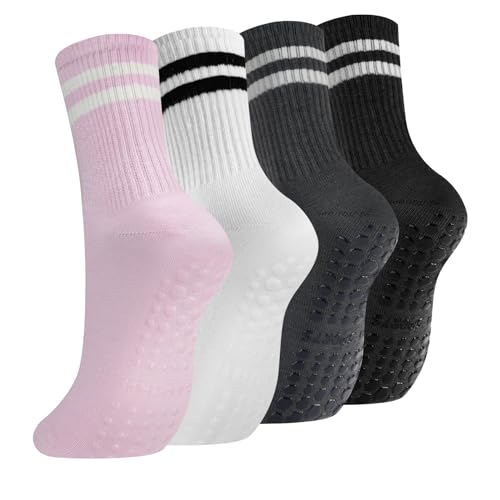 flintronic Stoppersocken Damen, 4 Paar Yoga Socken Rutschfeste für Damen, Antirutschsocken für Ballett, Socken mit Noppen für Pilates, Yoga, Fitness, 34-40