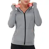 AMZSPORT Damen Laufjacke Sportjacke Langarm Trainingsjacke Sweatjacke mit Tasche Für Yoga Fitness Grau M