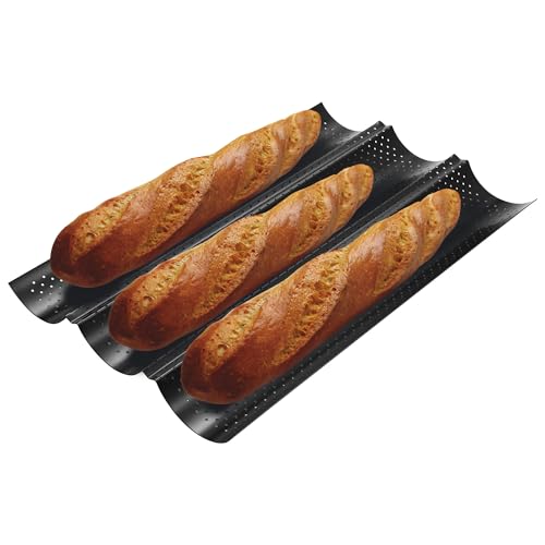 LCXCXY für Baguette Backform, Schwarzbrotbacken, Kompatibel für Baguette-Backblech (38 x 24,5cm), dicke Antihaftbeschichtung, Anwendbar für Baguetteblech zum Backen für Baguetteformen