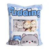 Snackkissen,Snack Kissen Plüschtier Pudding, Niedliche Snack-Kissen Kuscheltier Spielzeug Pudding, Dekorative Kissen Mit 8 Abnehmbaren Katzen, Für Schlafzimmer, Sofa, Schlafsaal, Wohnzimmer