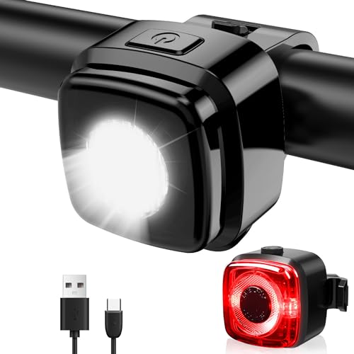 Antimi Fahrradleuchten-Set, StVZO-zugelassen Beleuchtungsset Led IPX5 Frontlicht + Rücklicht Fahrradlicht Set USB Typ C