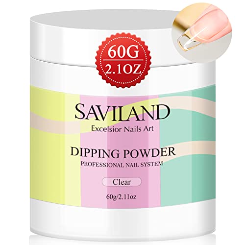 Saviland 60g Klares Dipping Powder – 2.1 Unzen große Flasche Dip Powder French Nail Art Starter Maniküre, Stärkung des Nagelpulvers, Dipping Powder Nails Set Starter keine Nagellampe erforderlich