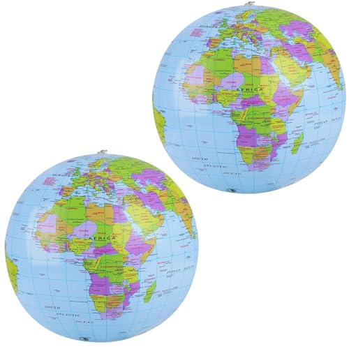 Weltkugel Aufblasbar,2 PCS Aufblasbarer Globus Weltkugel PVC Wasserball für Strand Pool und Garten Pädagogisches Lehrmaterial Geographie Spielzeug für Kinder und Erwachsene