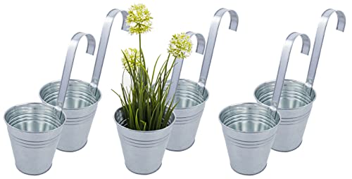 Monster24 6er Set Hängetopf, Metall-Blumentopf, Blumenampel für Pflanzen, Blumentöpfe zum Aufhängen, hängender Blumentopf, Balkontopf, Pflanztopf, Kräutertopf Zink Silber (Ø 13/9cm - Höhe 13/29.5cm)