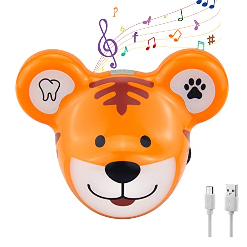 HONWELL Musik Timer, Wiederaufladbare Zahnputz Timer mit LED Farblicht, LED Zahnputzuhr Kinder 12 Songs, Händewasch Timer zur hygienischen Reinigung der Hände Zähne für Kinder, Tiger