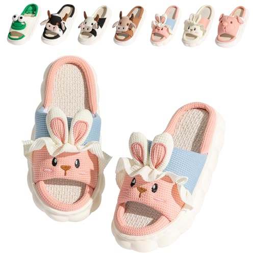 Fadezar Damen Kuh Hase Frosch Slides Hausschuhe Weich Rutschfest Schlappen Wolken Schuhe Dicke Sohle Pantoffeln für Damen Hase Rosa EU 39-40 Etikettengröße 40-41