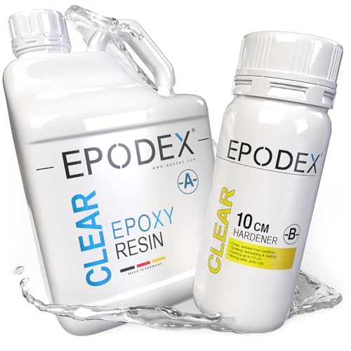 EPODEX Epoxidharz Set ECO MAX | Klares Epoxy Resin für Gießhöhen bis 10cm | Gießharz Set ohne oder mit Farbstoffen | Für River-Tische, Lampen, Projekte mit hohen Form- und Gussteilen