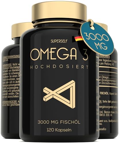 Omega 3 Kapseln Hochdosiert 3000mg - Premium Fischöl 120 Kapseln - Dreifache Wirkung - Hoher DHA & EPA Gehalt - Reines Omega 3 Öl aus Nachhaltigem Fischfang - Laborgeprüftes Fischöl Ohne Zusätze