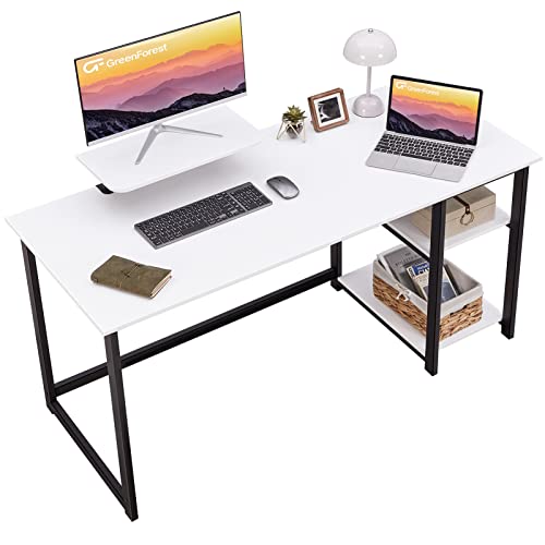 GreenForest Computer Schreibtisch mit Monitorständer,120cm Home Office Schreibtisch mit umkehrbaren Ablagefächern Moderner Laptoptisch PC Gaming Tisch für kleine Räume,Weiß