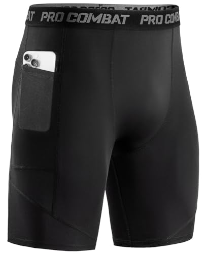 Niksa 1 Pack Herren Kompressionsshorts, Sport Unterhosen Männer Schnelltrocknendes Laufunterwäsche, Atmungsaktiv Laufhose Herren Kurz mit Handytasche, Schwarz, XL