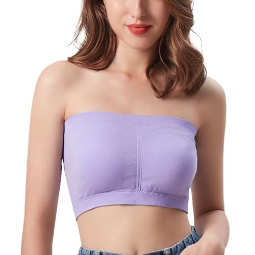 Cloudysoft Invisible Bandeau Bra with Support, Cloudy Soft Strapless Bra Pure Comfort Wireless Strapless Bra (Purple,L)