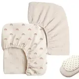 2pcs Spannbettlaken 80x40cm Musselin-Baumwolle, Spannbettlaken Kinderwagen, Spannbettlaken Babybett für Moseskorb, Baby Spannbettlaken für Jungen und Mädchen
