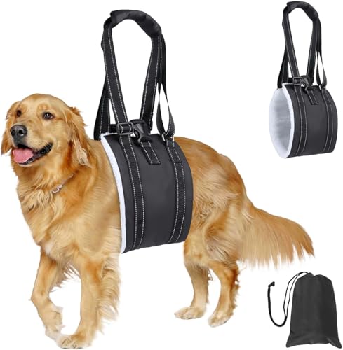 MHwan Tragehilfe Hund, Unterstütztes Gehen, Verbessertes Design der tragbaren Schnalle auf der Rückseite, Hochwertiges Wasserdichtes und Schmutzabweisendes PU-Leder und Flauschig Weiches Material (M)