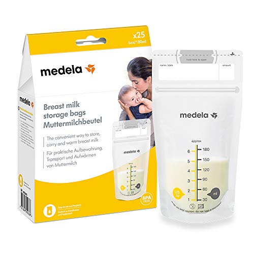 Medela Set mit 180 ml Muttermilchbeuteln – Packung mit 25 Stück BPA-freien Muttermilch-Auffangbeuteln mit doppelreihigem Verschluss – Schnelles Einfrieren und Auftauen