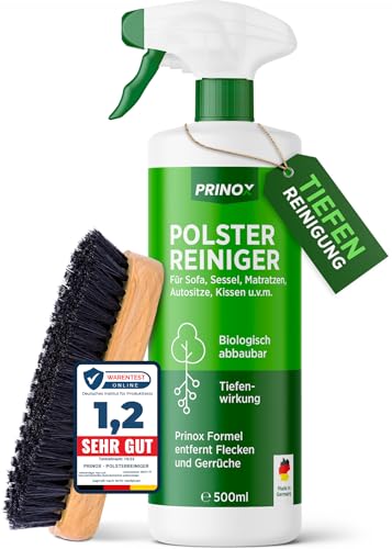 PRINOX® Profi Polsterreiniger 500ml für Sofa, Auto, Sessel & Couch inkl. Bürste - Textilreiniger Konzentrat & Autositz Reiniger für alle Polstermöbel - Fleckenentferner Sofa aus Deutschland