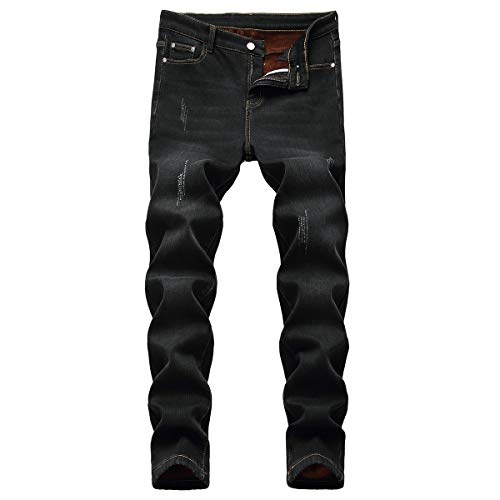 YOUTHUP Herren Jeanshosen Regular Fit Fleece Gefüttert Denim Hose Seradem Bein Winter Freizeitjeans, #932 Schwarz, 36