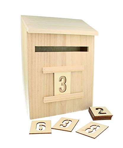 Artemio 14002293 Adventskalender zum Dekorieren Briefkasten Holz 20 x 9,5 x 28 cm